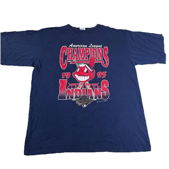 Vintage 1995 Cleveland Indians American League Champions Shirt Size XL True Fan - Picture 1 of 5